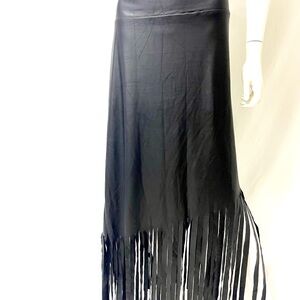 Chic Black Fringe Maxi Skirt